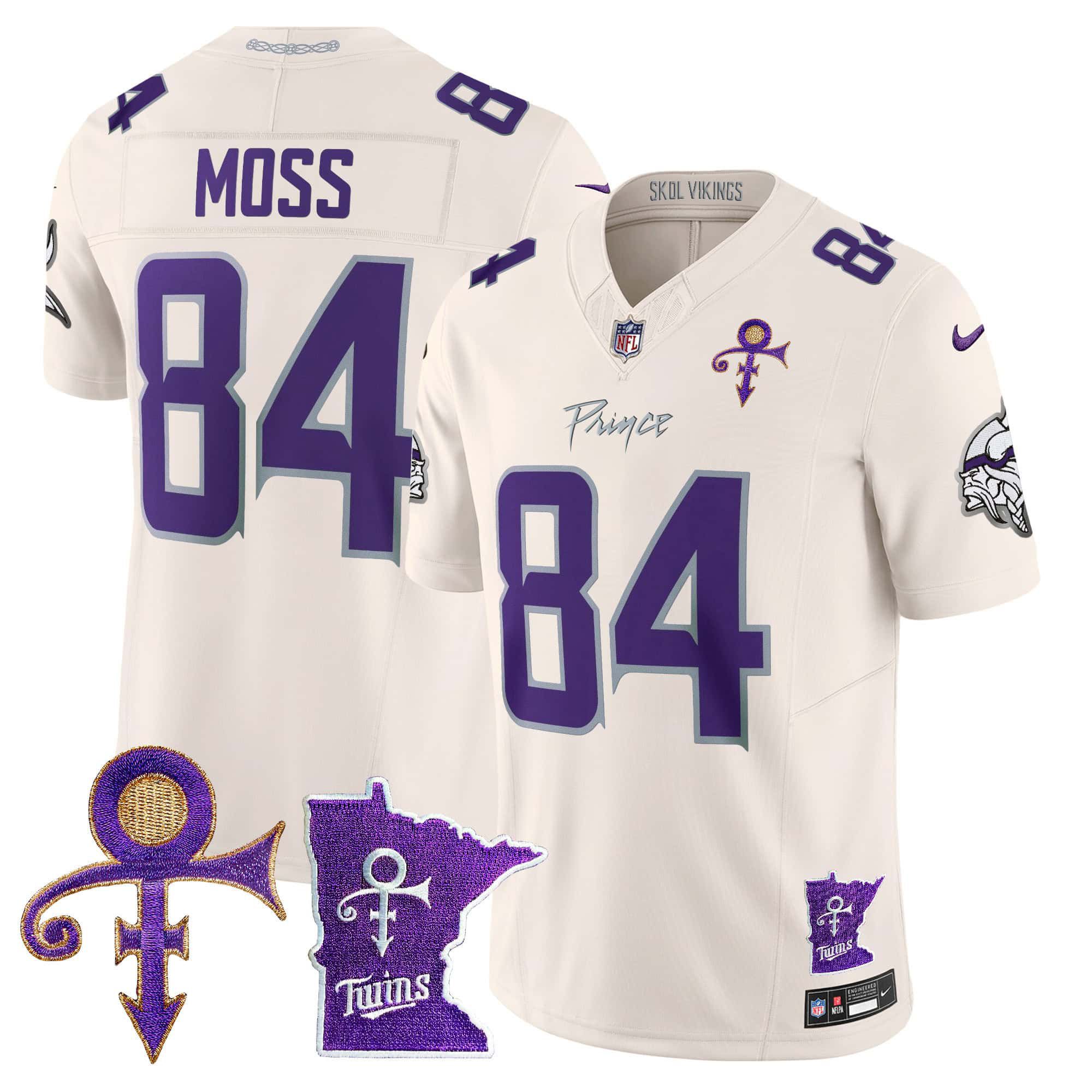 Men Minnesota Vikings 84 Moss Cream 2024 Nike Prince Vapor Limited NFL Jersey